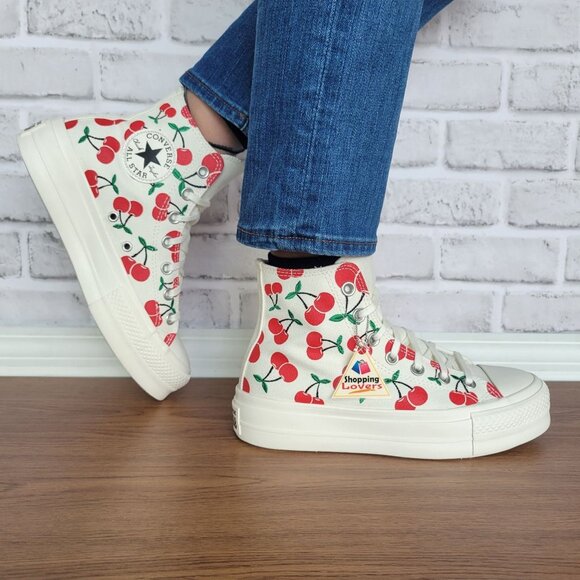 ⭐Converse Ctas Lift Platform Cherries Sz 6 Women Shoes Egret Red Sneaker A08096C - Picture 3 of 12